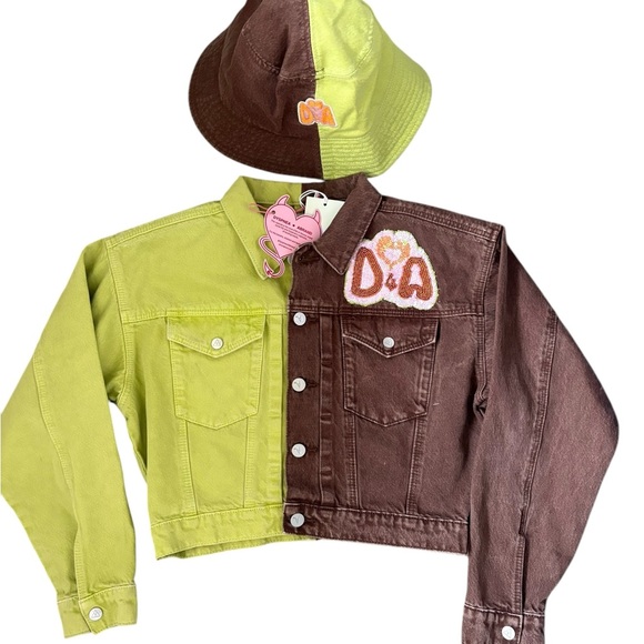 Dypsnea X Abrand Jeans Dypset Beating Hearts Cotton Bucket Hat Citron/Brown - Picture 9 of 11